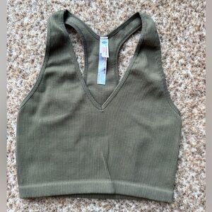 FREE PEOPLE ribbed seamless crop top XS/S green